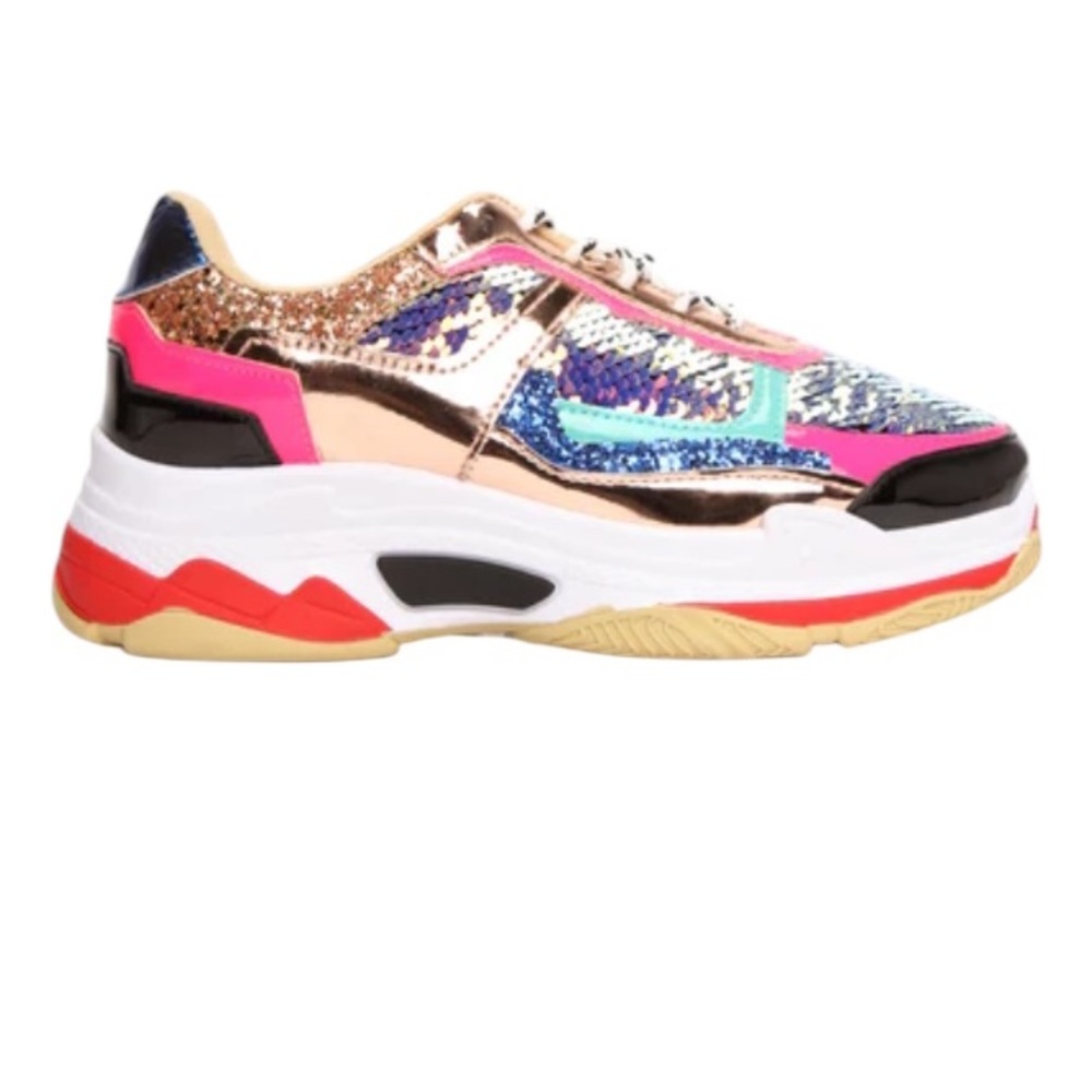 Pink,Gold Multi colored,Chunky Sneakers,shoes,sequins throughout, Size 7, New - Picture 2 of 10